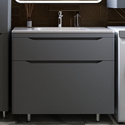 Style Line Тумба с раковиной Марелла 90 Люкс Plus антискрейтч серая матовая – фотография-1